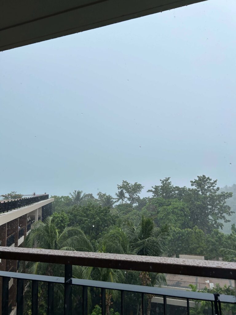 Balcony view of the rainstorm in Phuket during rainy season